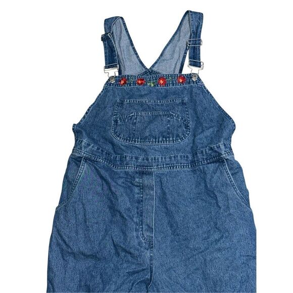 NEW WITH TAGS WOMEN DENIM & CO Y2K Embroidered floral details Denim Overalls Dun - Picture 5 of 13